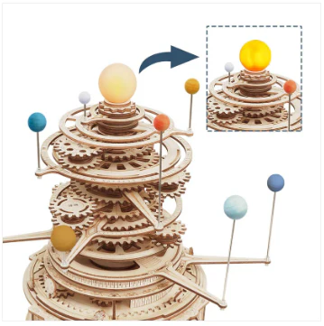 Robotime 3D DIY Wooden Puzzle Mechanical Orrery - Image 4