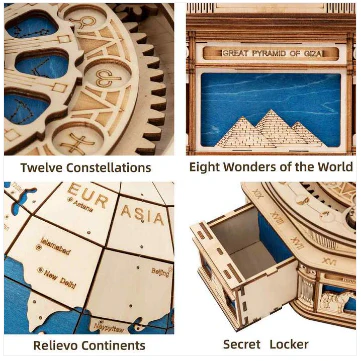 Robotime 3D Laser Cut Wooden Puzzle DIY Secret Locker Model Kit The Globe - Image 2