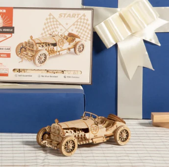 Robotime 3D Wooden DIY Model 1:16 Puzzle Mechanical Gear Grand Prix Car - Image 3