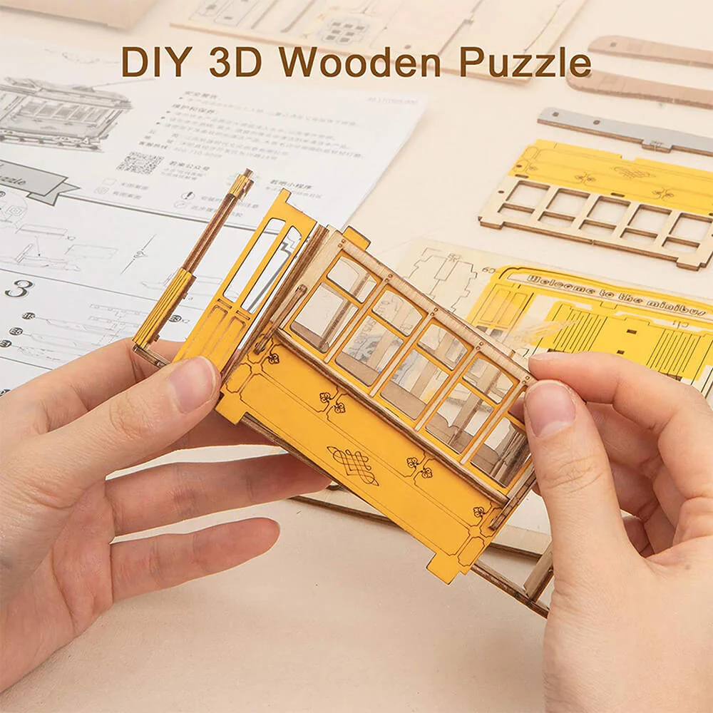 Robotime Classical 3D Wooden Carriage (Tram) - Image 4