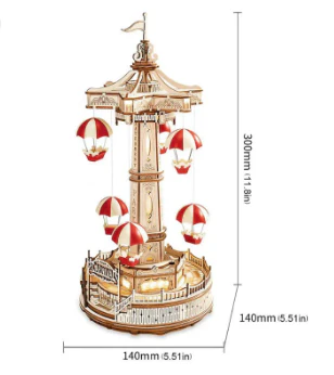 Robotime ROKR 3D Wooden Puzzle DIY Music Box Parachute Tower - Image 2