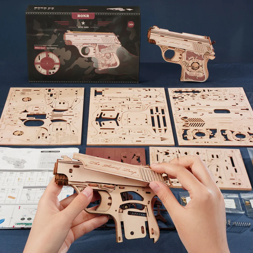 Robotime ROKR Mini Gun Wooden 3D Puzzle Toy Gun LQ502 - Image 3