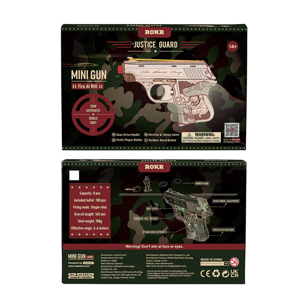 Robotime ROKR Mini Gun Wooden 3D Puzzle Toy Gun LQ502 - Image 5