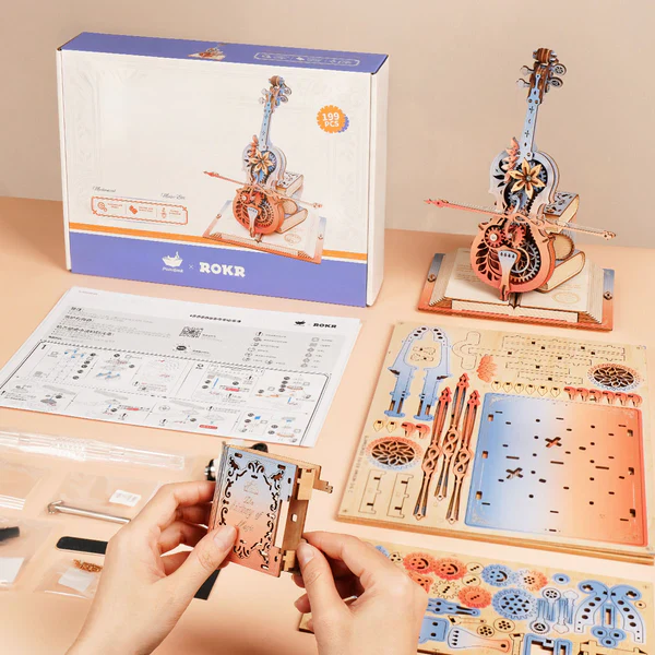 Robotime ROKR Symphony of Gorgeous Dreams Mechanical Music Box 3D Wooden Puzzle AMK63M - Image 4