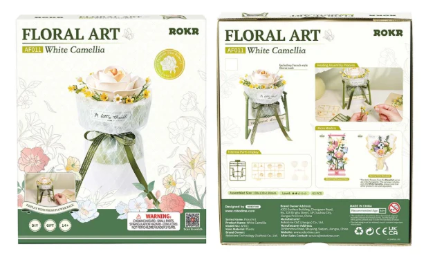 Robotime ROKR White Camellia DIY 3D Puzzle Model - Image 2