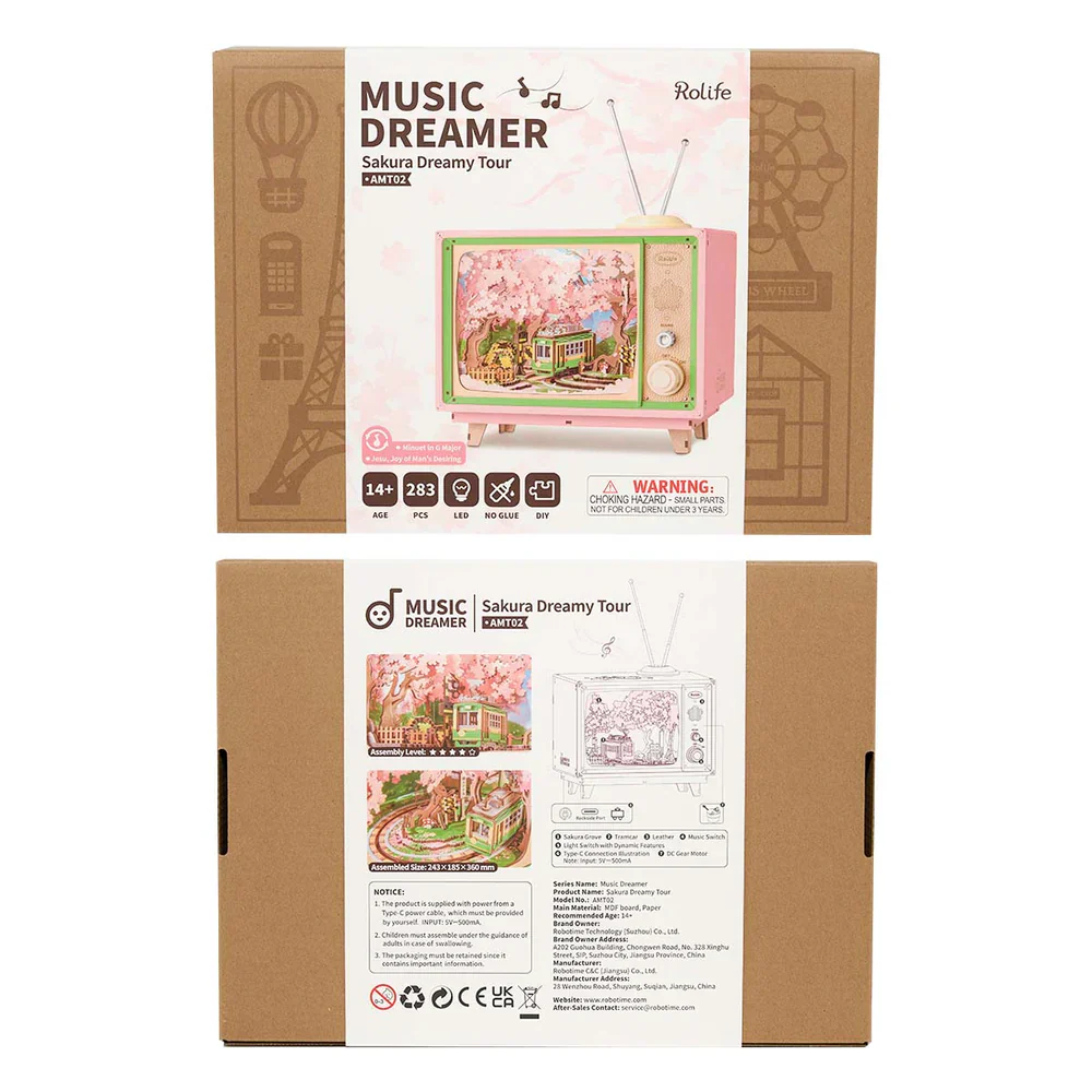 Robotime Rolife Sakura Dreamy Tour DIY Music Box 3D Wooden Puzzle AMT02 - Image 9