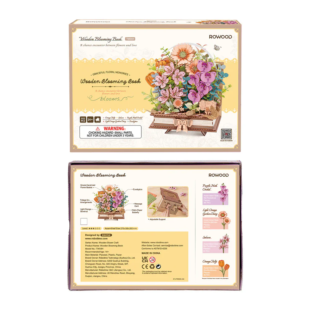 Robotime Rowood DIY 3D Flower Puzzle - Wooden Blooming Book TW04H - Image 10