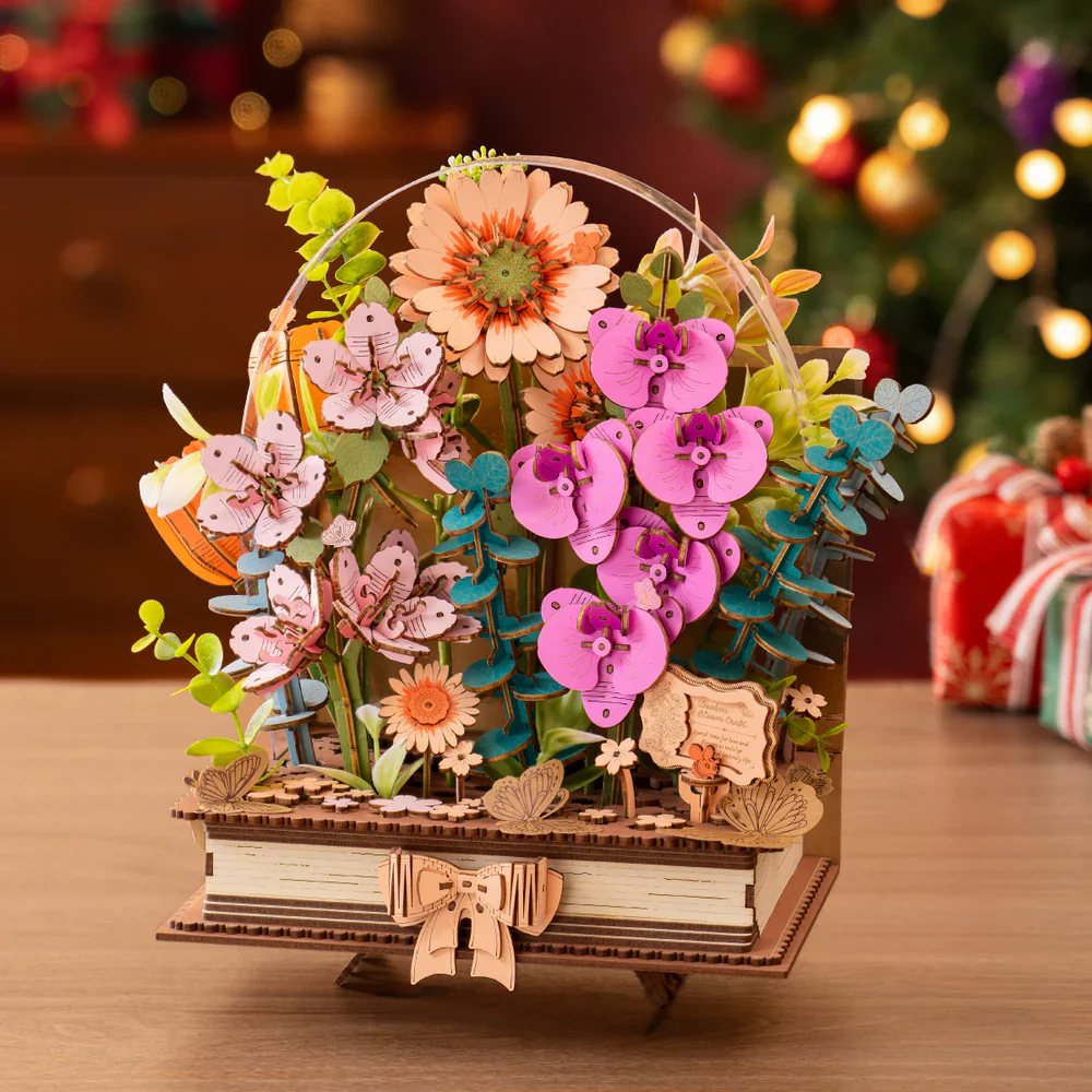 Robotime Rowood DIY 3D Flower Puzzle - Wooden Blooming Book TW04H - Image 2