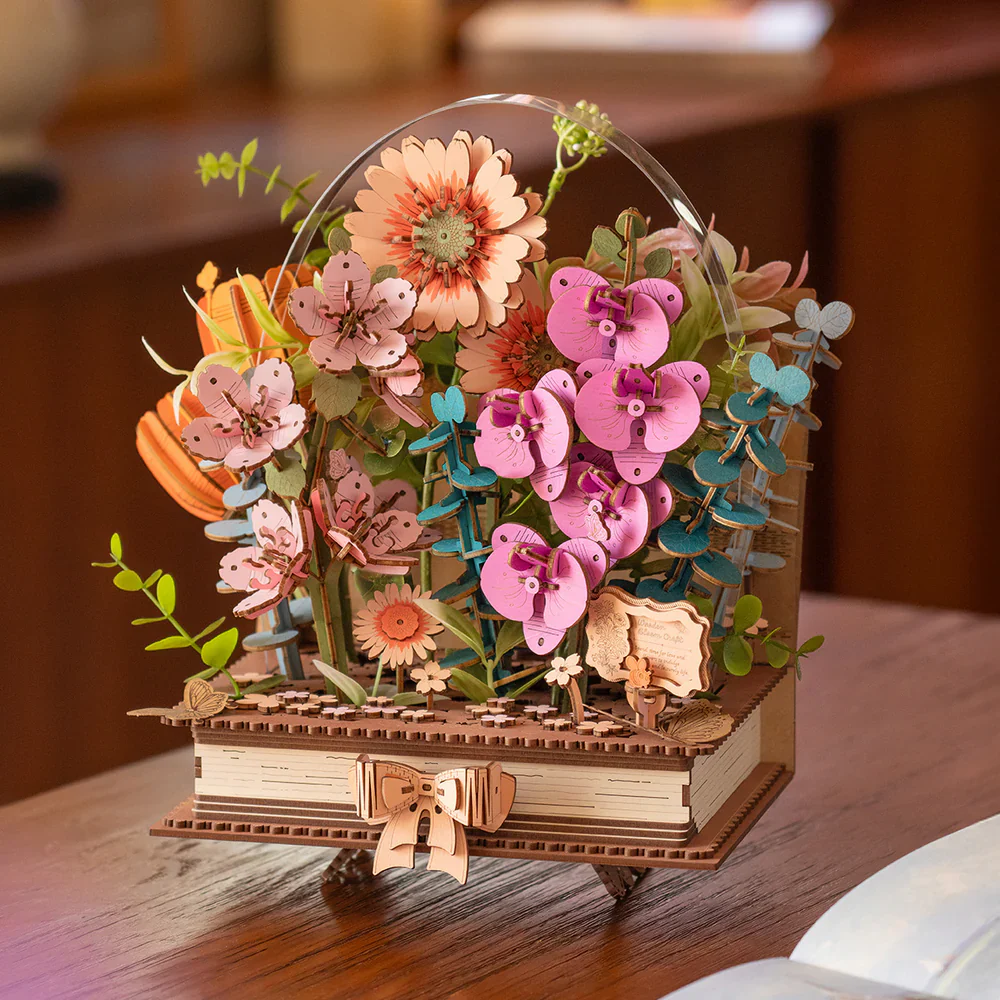 Robotime Rowood DIY 3D Flower Puzzle - Wooden Blooming Book TW04H - Image 3