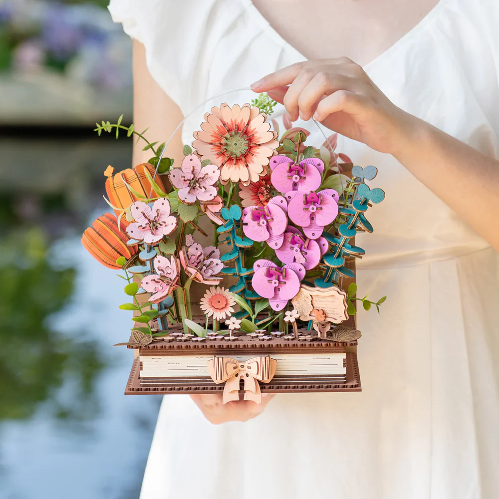 Robotime Rowood DIY 3D Flower Puzzle - Wooden Blooming Book TW04H - Image 4