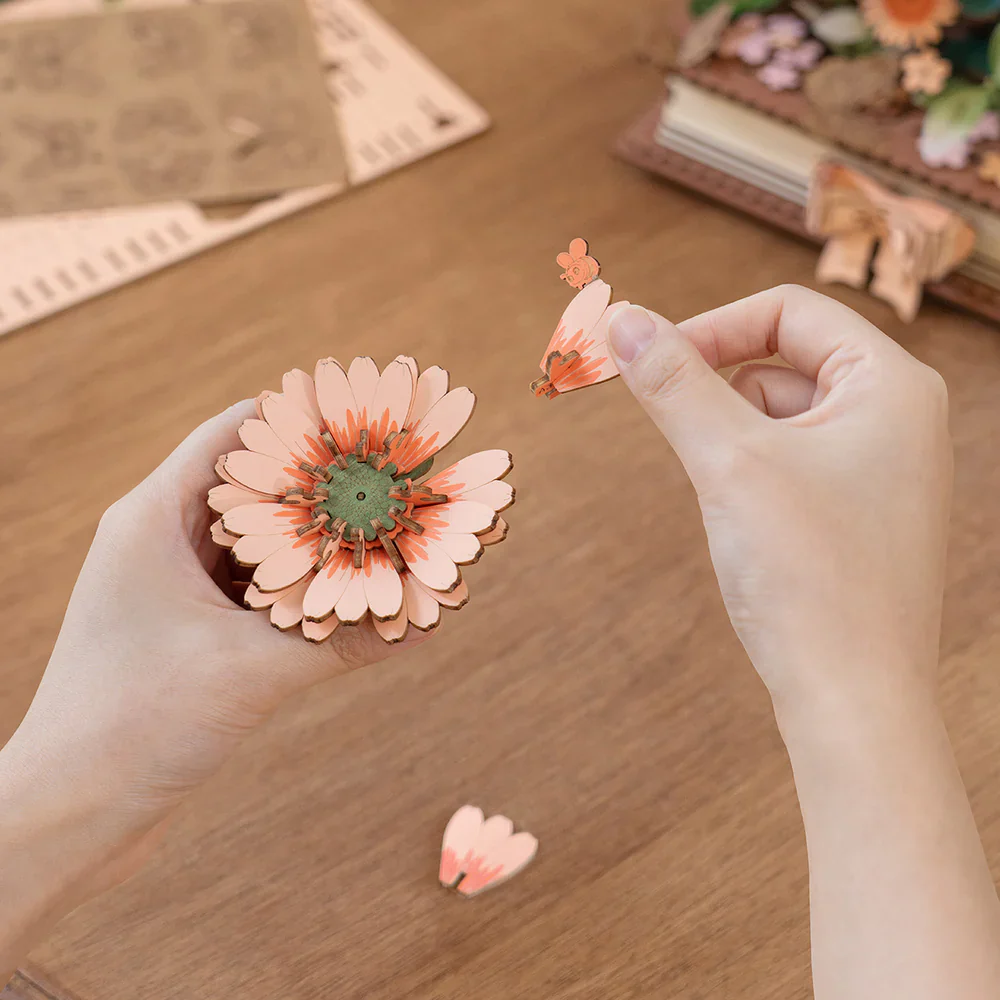 Robotime Rowood DIY 3D Flower Puzzle - Wooden Blooming Book TW04H - Image 7