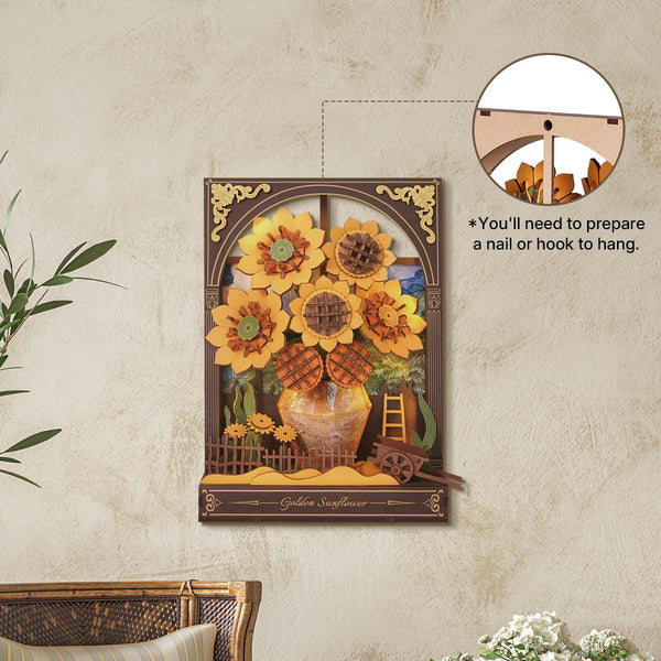 Robotime Rowood Golden Sunflower Wall Art 3D Wooden Puzzle TH002 - Image 3