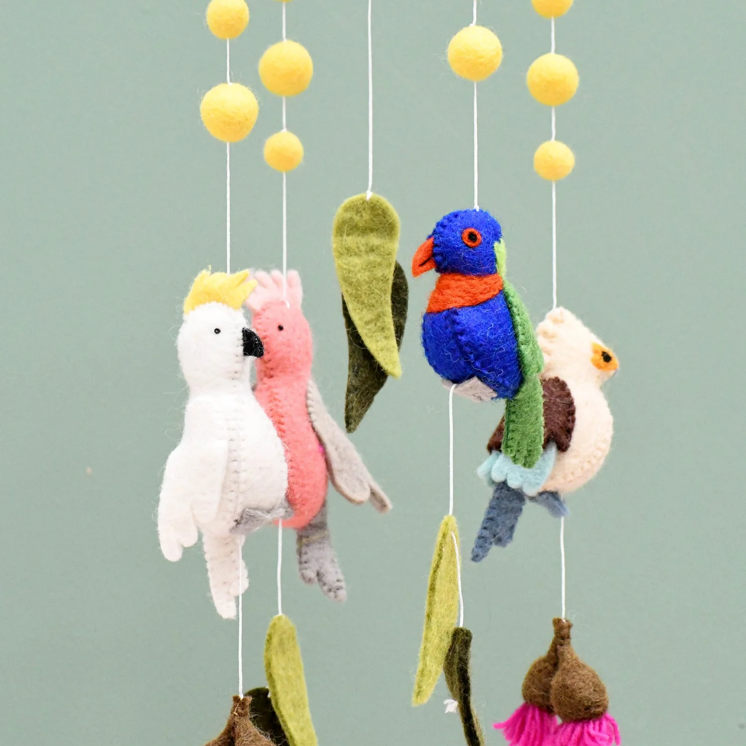 Tara Treasures - Baby Cot Mobile - Australian Birds - Cockatoo, Lorikeet, Galah and Kookaburra - Image 3
